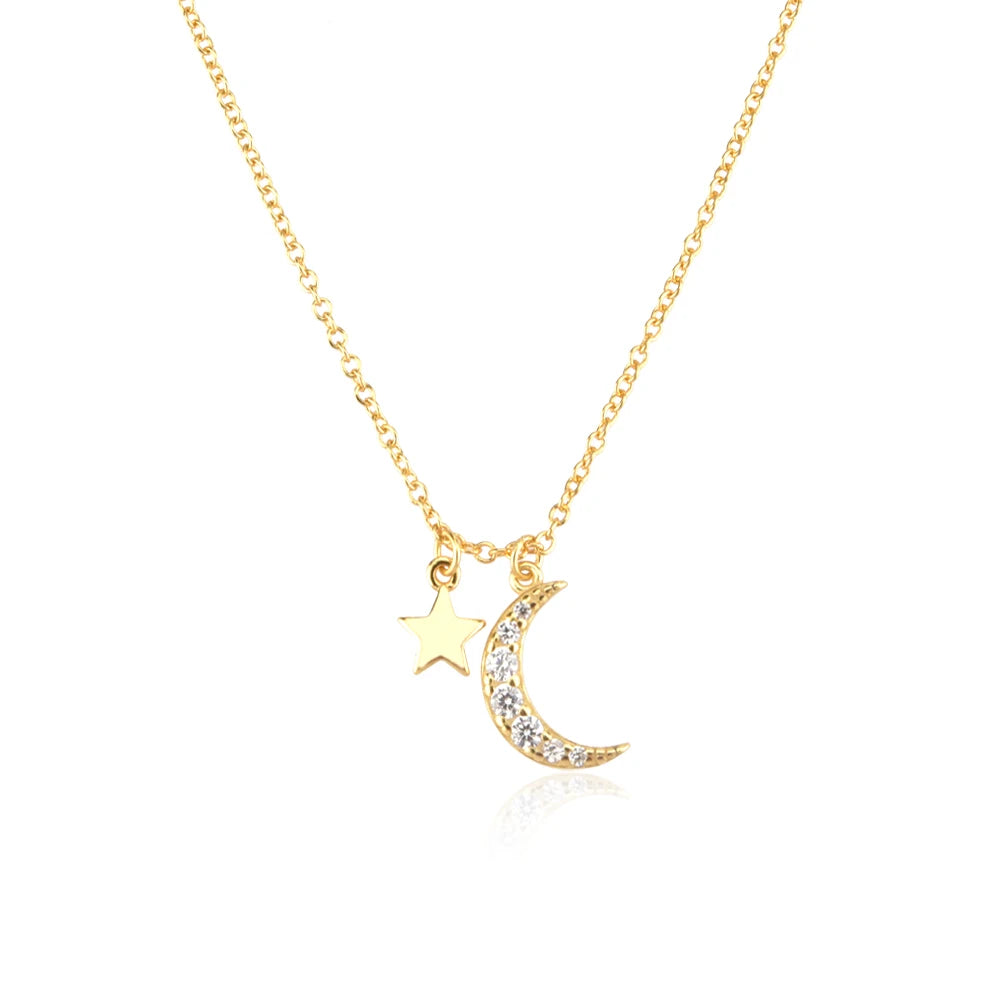Metal Moon And Stars Necklace