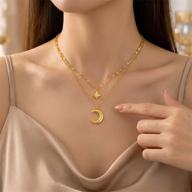 Moon And Star Necklace Gold