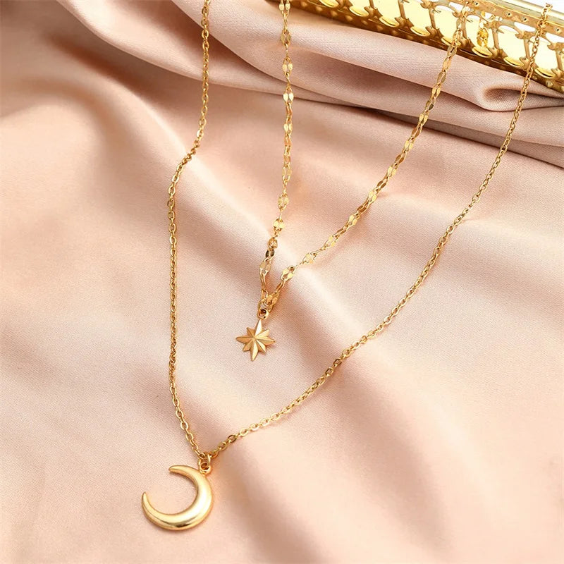 Moon And Star Necklace Gold