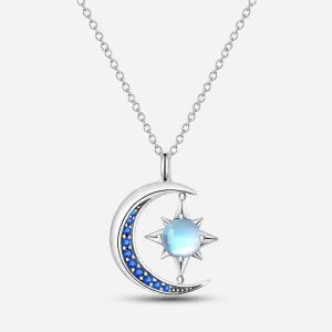 Funkelnde Blaue Mond & Sterne Herz Halskette
