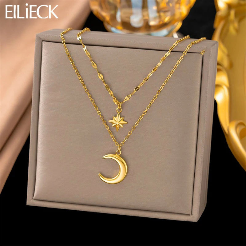 Moon And Star Necklace Gold