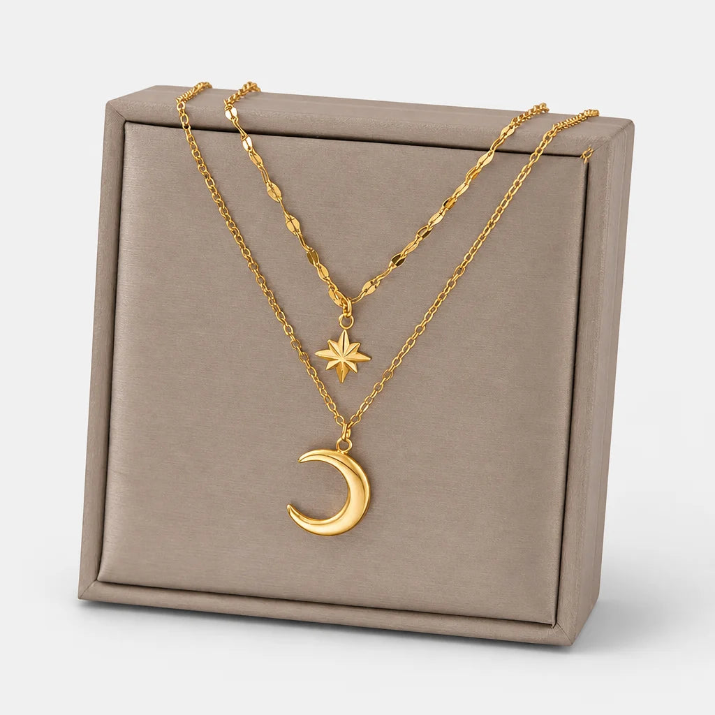 Moon And Star Necklace Gold