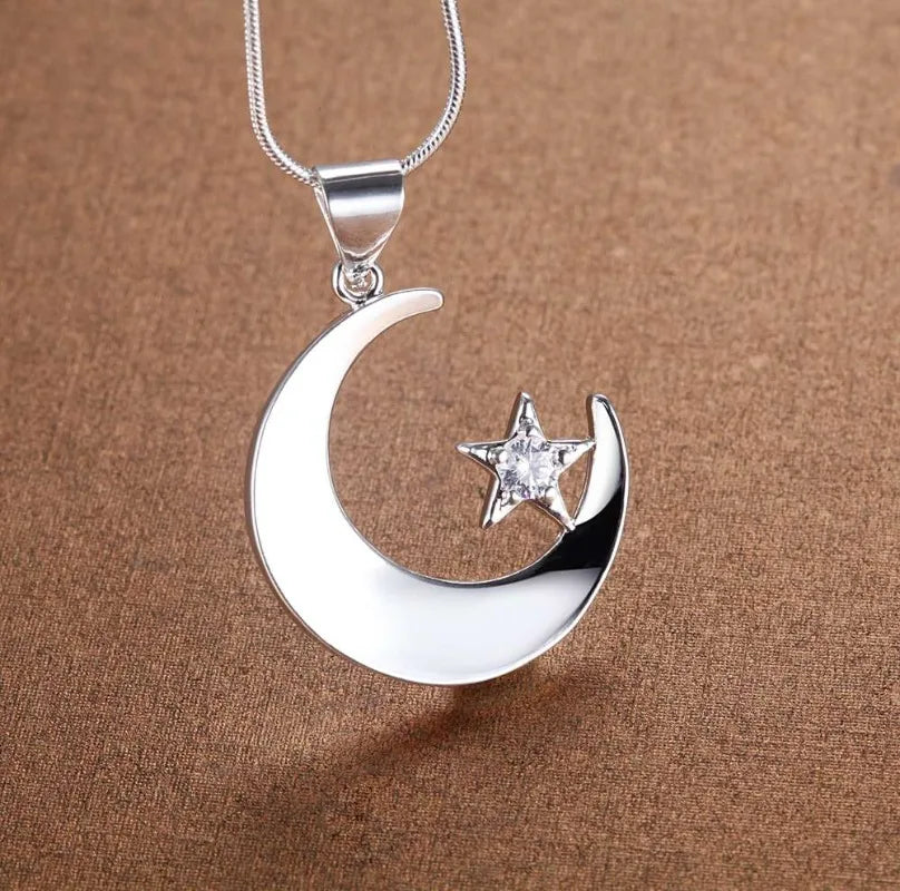 Moon And Star Necklace Silver