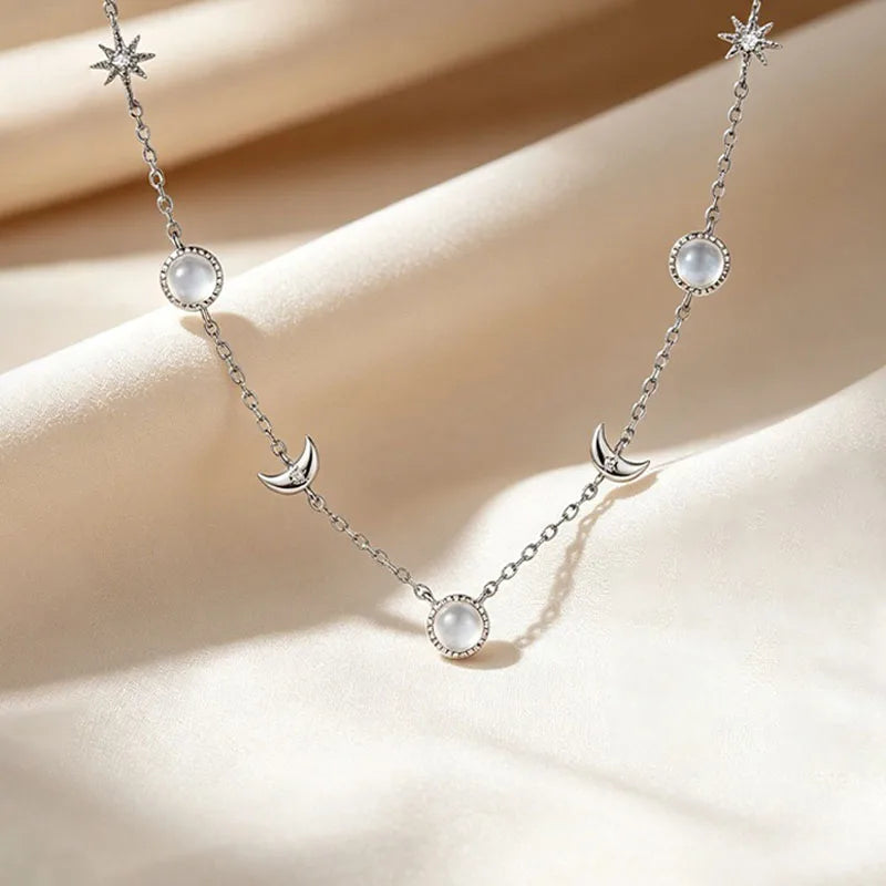 Silver Sun And Moon Necklace