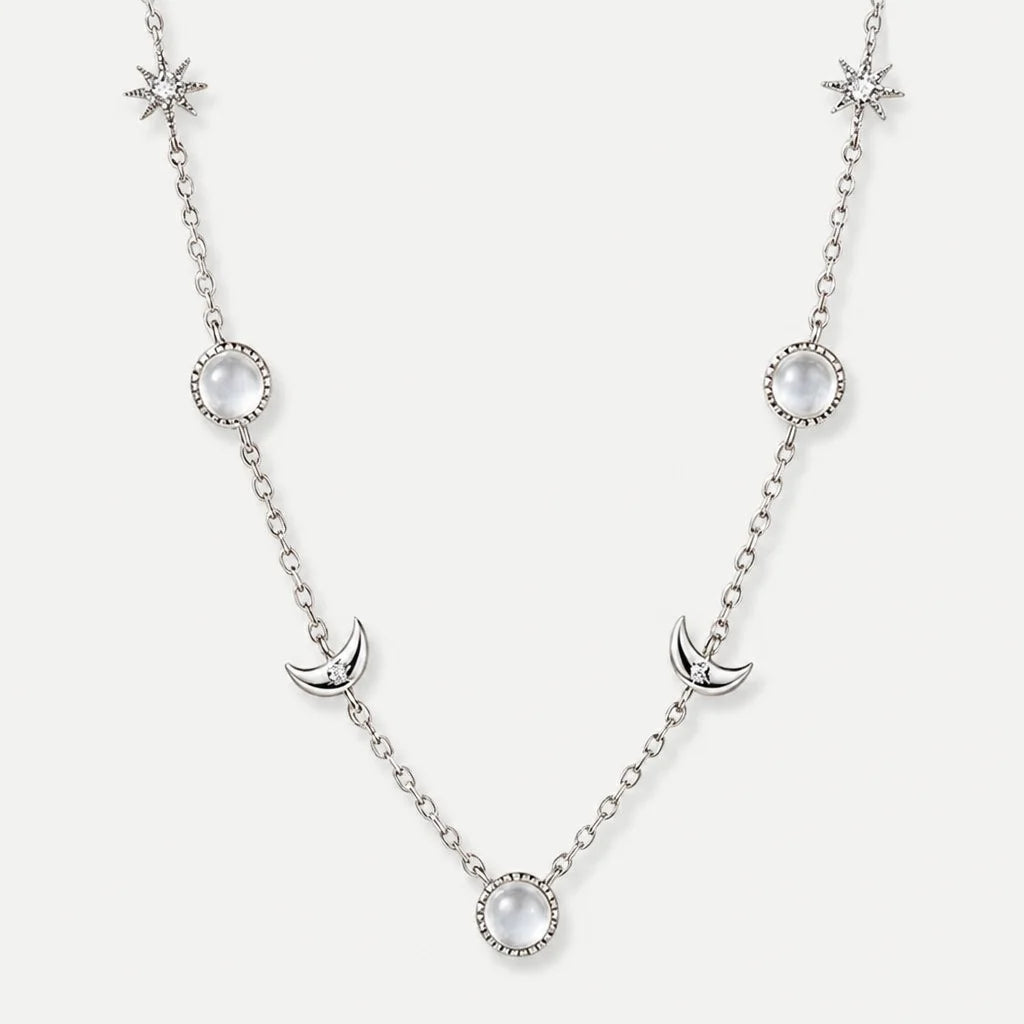 Silver Sun And Moon Necklace