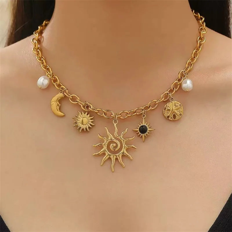 Sun And Moon Necklace Set